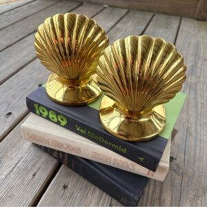 Vintage Brass Seashell Bookends Heavy MCM